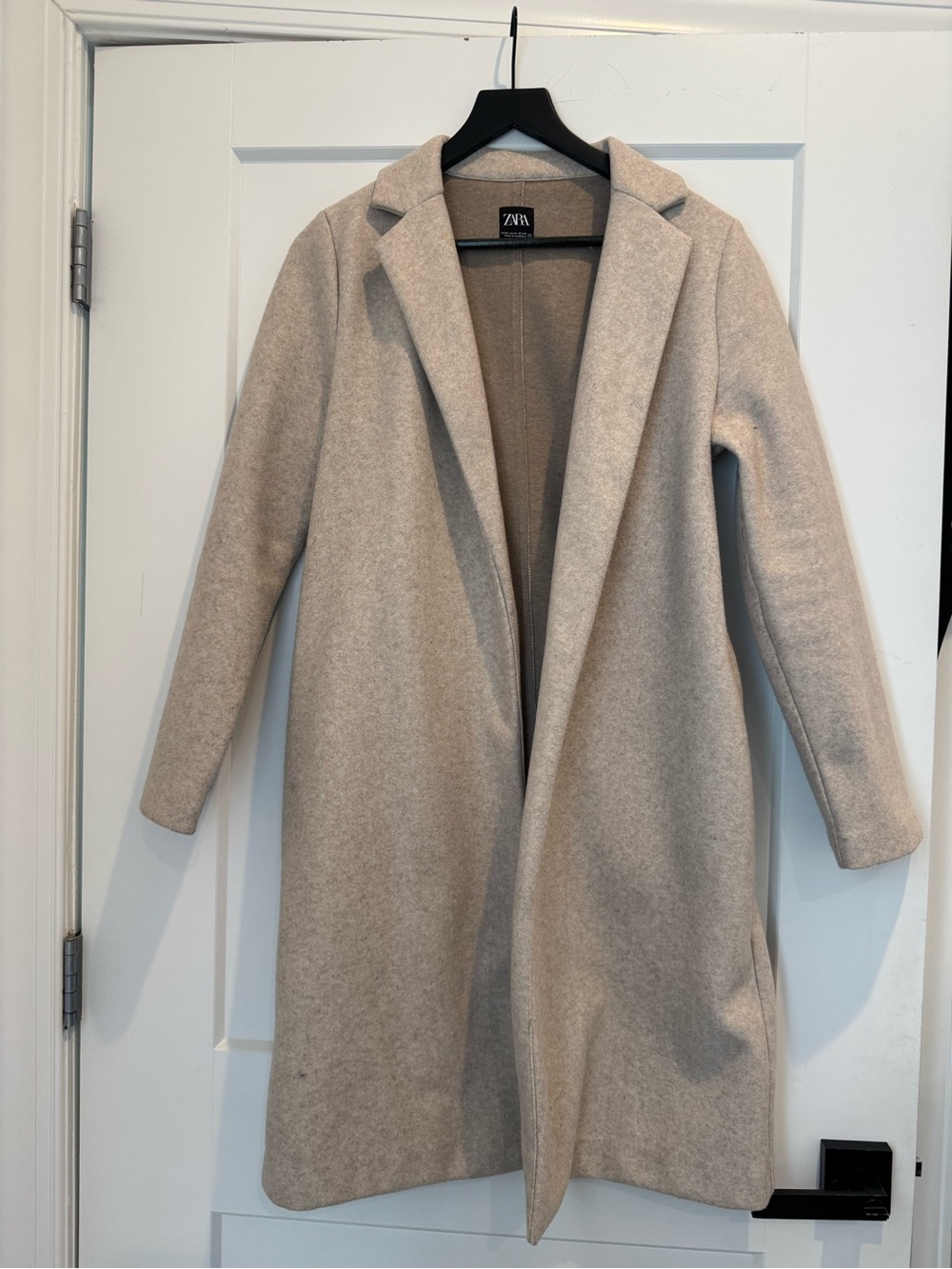 Zara Light Beige Open Front Wool-Blend Coat